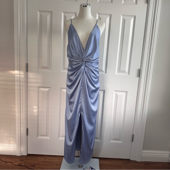Abercrombie & Fitch Blue Drape Twist-Front Spaghetti Strap Wedding Dress Size L - Picture 1 of 10